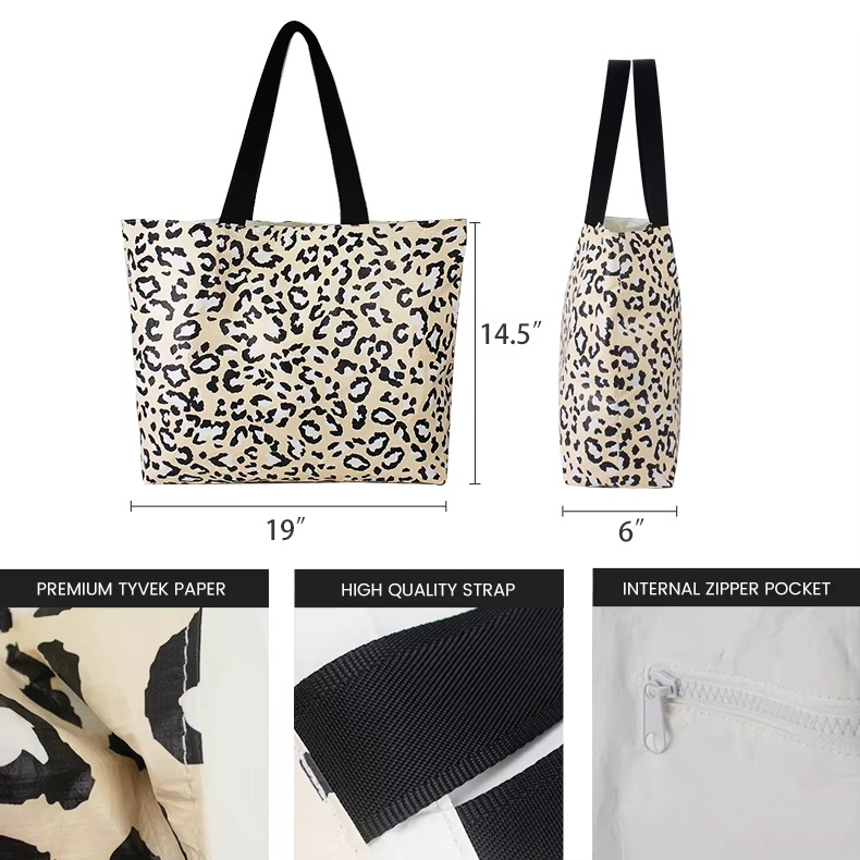 Strandklare DuPont™ Tyvek®-tas met rits voor dames – wasbare papieren tas, modieus en milieuvriendelijk